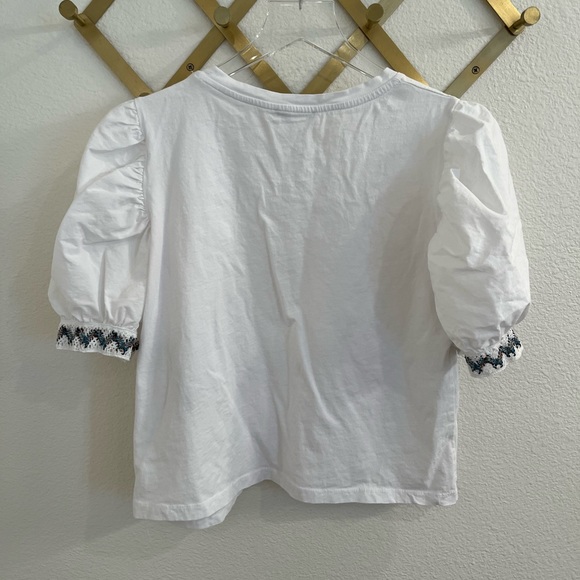 Zara Crochet Trim Puff Sleeve Tee Small White - Picture 7 of 7